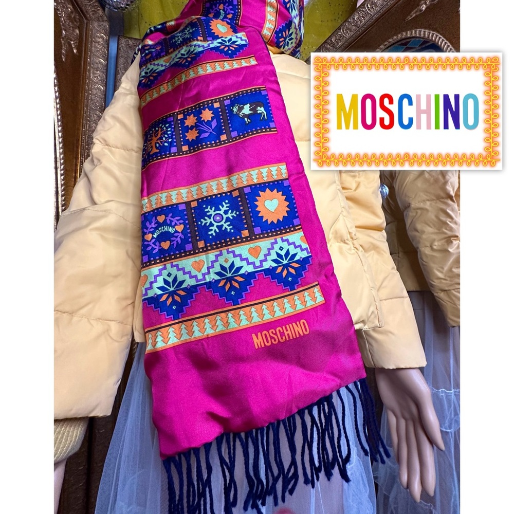Sold - Moschino Vibrant Winter Scarf with classic brand iconography